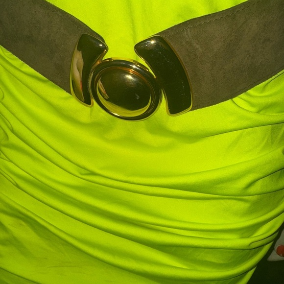 Suede elastic back Olive green Belt With Gold Circular Buckle Size M/L - Picture 4 of 13